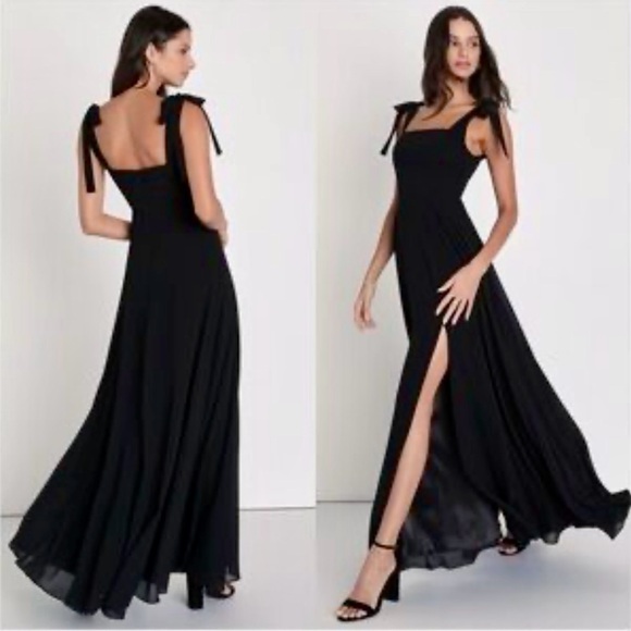 Lulus Dresses & Skirts - Lulu's Black Tie-Shoulder Maxi Dress with Side Slit